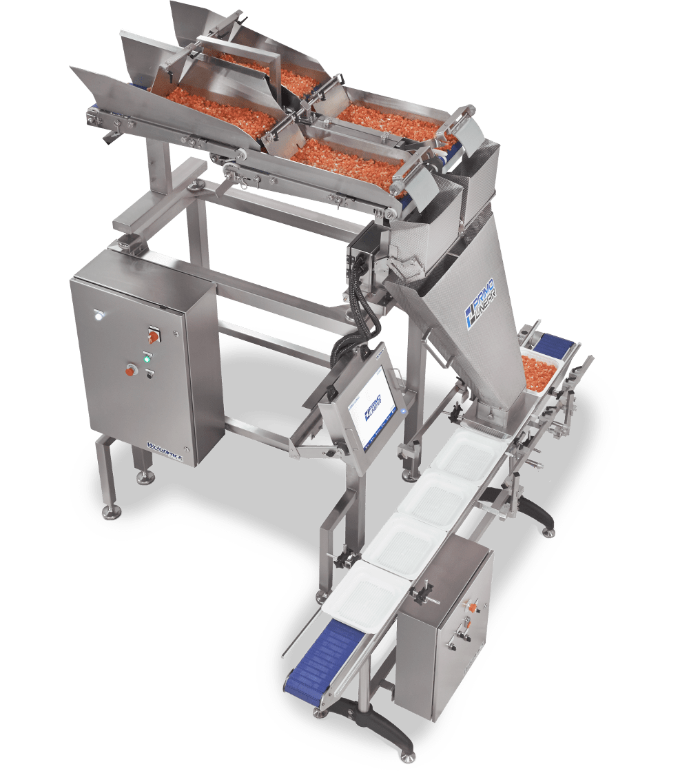 Conveyorized scale for non free flowing products