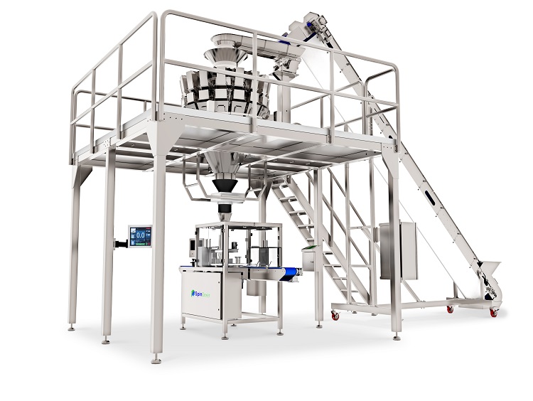 Vertical weighing and container filling packaging machine